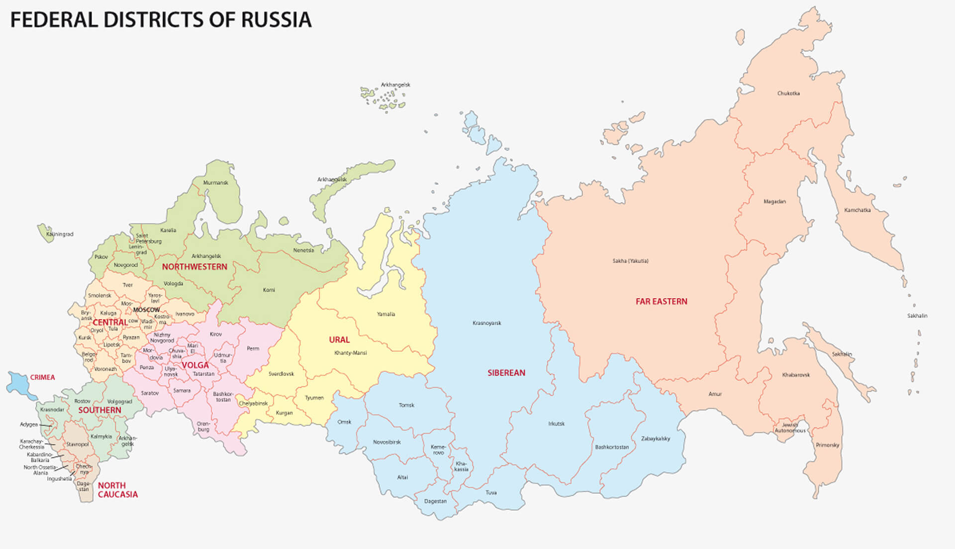 Karte der Föderationskreise Russlands